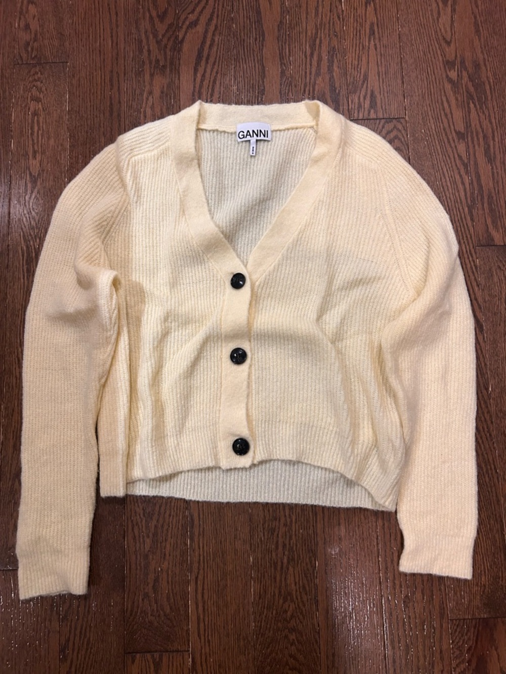 Ganni Cream Cropped V-Neck Button Cardigan